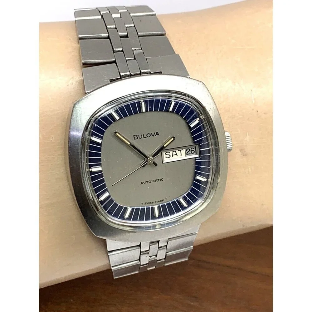 Bulova Men's Watch 7366 Vintage 1970's N3 Swiss Automatic Blue Silver Di…